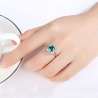 Green Radiant Crystal Sterling Silver Ring