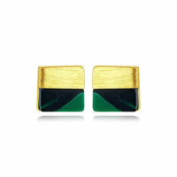 Square Created Malachite Sterling Silver Stud Earrings