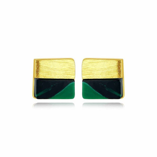 Square Created Malachite Sterling Silver Stud Earrings
