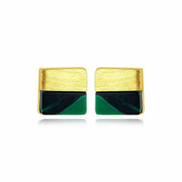 Square Created Malachite Sterling Silver Stud Earrings