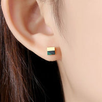 Square Created Malachite Sterling Silver Stud Earrings