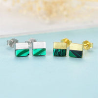 Square Created Malachite Sterling Silver Stud Earrings