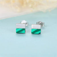 Square Created Malachite Sterling Silver Stud Earrings