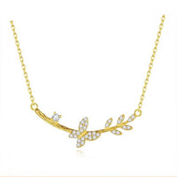 Flying Butterfly Tree Branch Necklace in 925 Sterling Silver