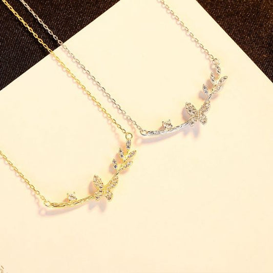 Flying Butterfly Tree Branch Necklace in 925 Sterling Silver