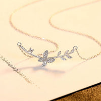 Flying Butterfly Tree Branch Necklace in 925 Sterling Silver