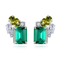 Green Crystal Rectangle Sterling Silver Stud Earrings