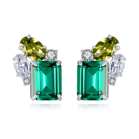 Green CZ Rectangle Sterling Silver Stud Earrings