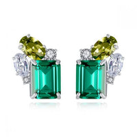 Green Crystal Rectangle Sterling Silver Stud Earrings