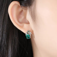 Green Crystal Rectangle Sterling Silver Stud Earrings