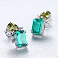 Green Crystal Rectangle Sterling Silver Stud Earrings