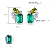 Green Crystal Rectangle Sterling Silver Stud Earrings