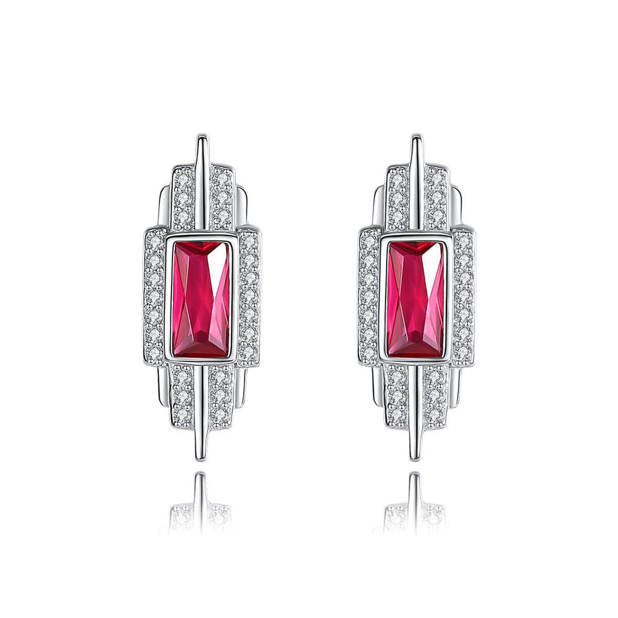 Rectangle Crystal Tassel 925 Sterling Silver Earrings
