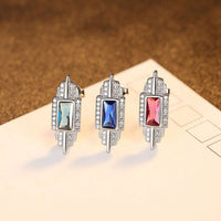 Rectangle Crystal Tassel 925 Sterling Silver Earrings