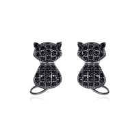 Black Crystal Cat 925 Sterling Silver Stud Earrings