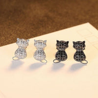 Black Crystal Cat 925 Sterling Silver Stud Earrings