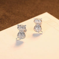 Black Crystal Cat 925 Sterling Silver Stud Earrings