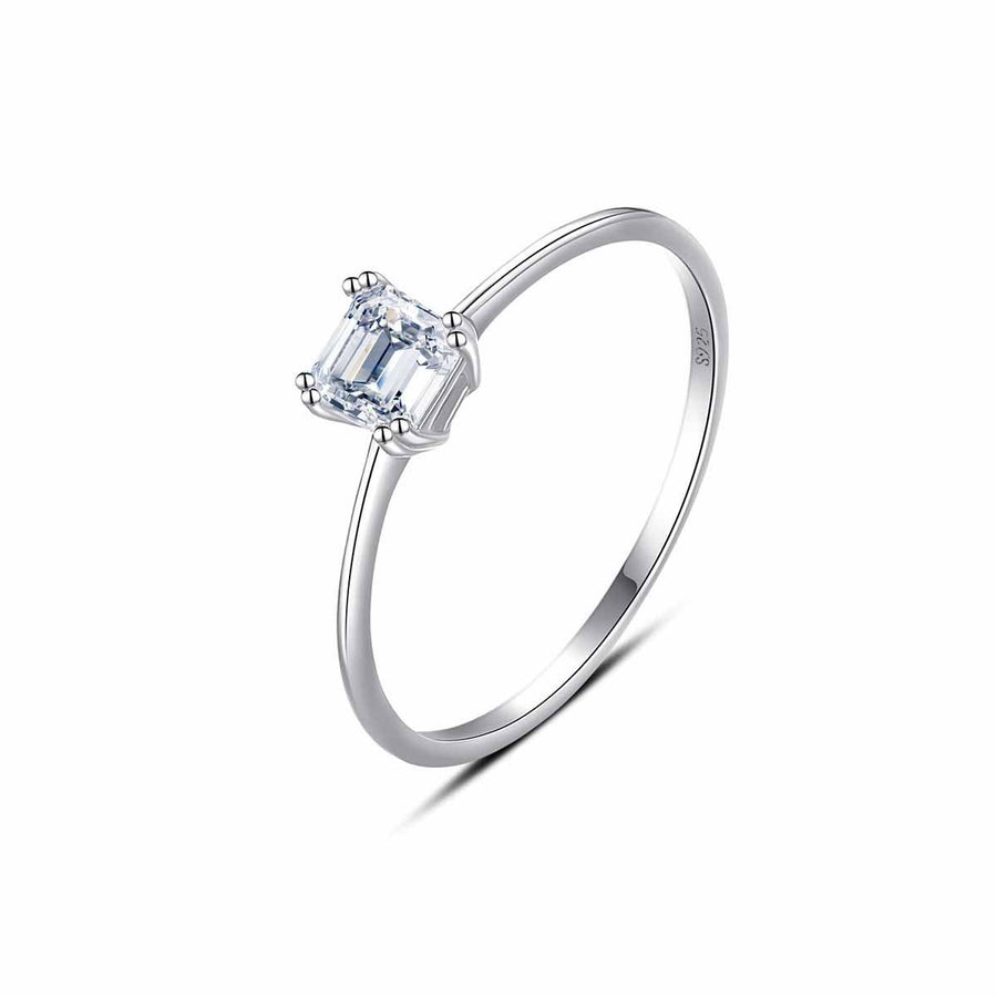 Hollow Square Crystal 925 Sterling Silver Ring