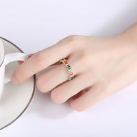 Colorful Crystal Rainbow Sterling Silver Ring