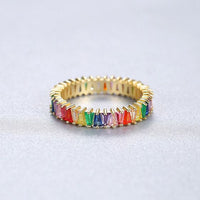 Colorful Crystal Rainbow Sterling Silver Ring