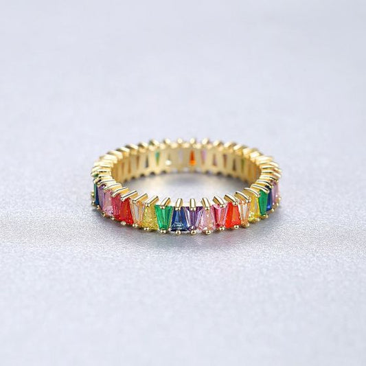 Colorful CZ Rainbow Sterling Silver Ring
