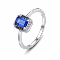 Blue Baguette Geometry Crystal 925 Sterling Silver Ring