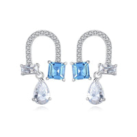 Blue Created Topaz Waterdrop U-Shape Sterling Silver Earrings