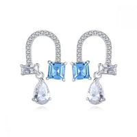 Blue Created Topaz Waterdrop U-Shape Sterling Silver Earrings