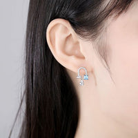 Blue Created Topaz Waterdrop U-Shape Sterling Silver Earrings
