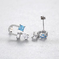 Blue Created Topaz Waterdrop U-Shape Sterling Silver Earrings