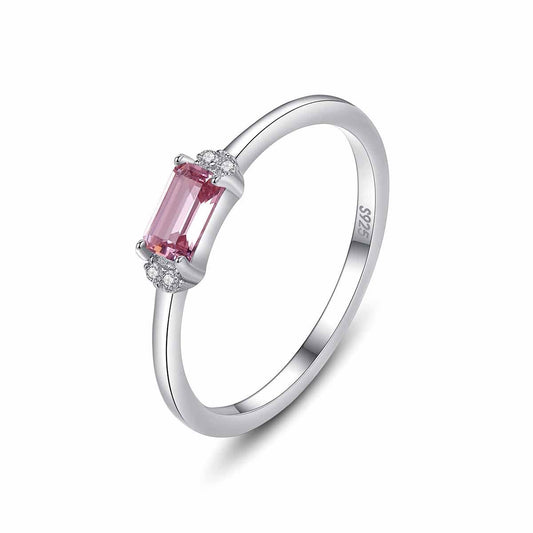 Pink Baguette CZ Sterling Silver Ring