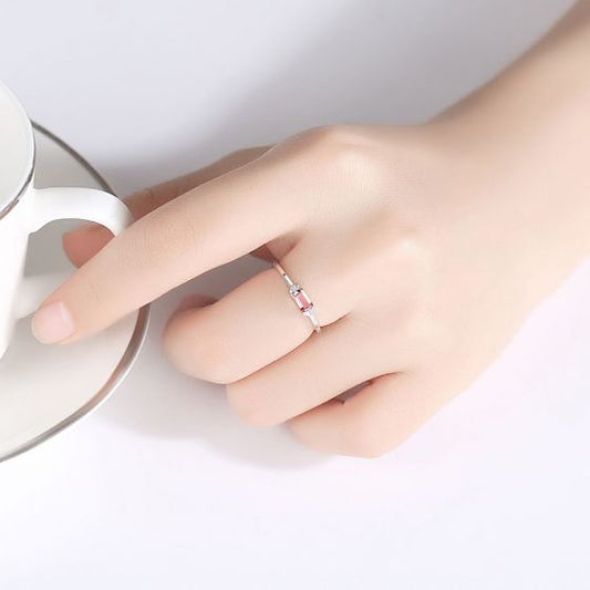 Pink Baguette CZ Sterling Silver Ring