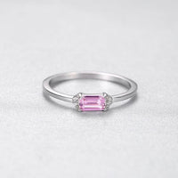 Pink Baguette Crystal Sterling Silver Ring