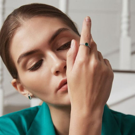 Square Created Emerald CZ 925 Sterling Silver Ring