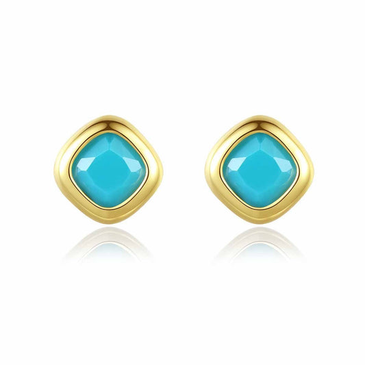 Geometry Blue CZ Rhombus Sterling Silver Stud Earrings