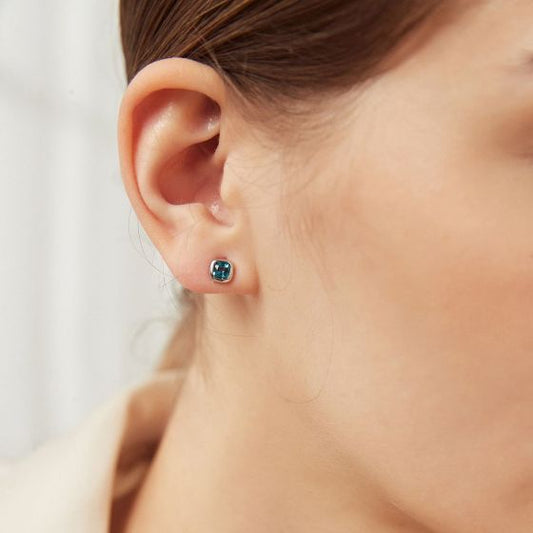 Geometry Blue CZ Rhombus Sterling Silver Stud Earrings