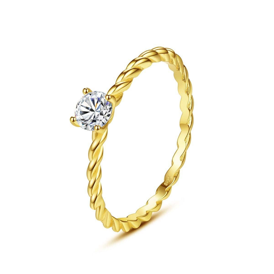 Twisted Round Crystal Ring in Sterling Silver with 14K Yellow Gold Plate