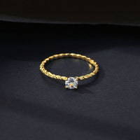 Twisted Round Crystal Ring in Sterling Silver with 14K Yellow Gold Plate