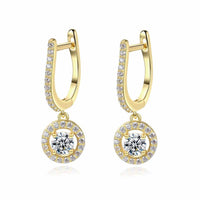 U-Shape Round Crystal 925 Sterling Silver Hoop Earrings