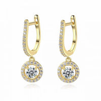 U-Shape Round Crystal 925 Sterling Silver Hoop Earrings