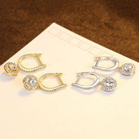 U-Shape Round Crystal 925 Sterling Silver Hoop Earrings