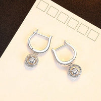 U-Shape Round Crystal 925 Sterling Silver Hoop Earrings