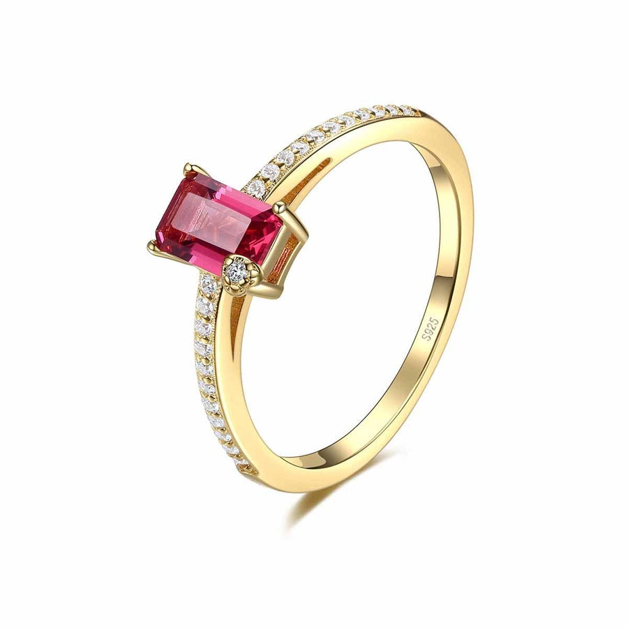 Rose Red Baguette Crystal Geometry Ring 925 Sterling Silver