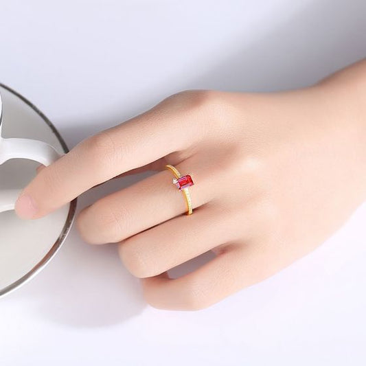 Rose Red Baguette CZ Geometry Ring 925 Sterling Silver