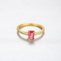 Rose Red Baguette Crystal Geometry Ring 925 Sterling Silver