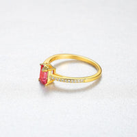 Rose Red Baguette Crystal Geometry Ring 925 Sterling Silver