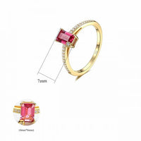 Rose Red Baguette Crystal Geometry Ring 925 Sterling Silver