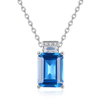 Blue Crystal Baguette Geometry Necklace, 925 Sterling Silver