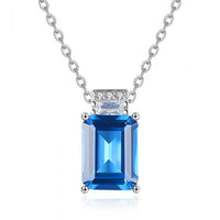 Blue Crystal Baguette Geometry Necklace, 925 Sterling Silver