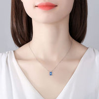 Blue Crystal Baguette Geometry Necklace, 925 Sterling Silver
